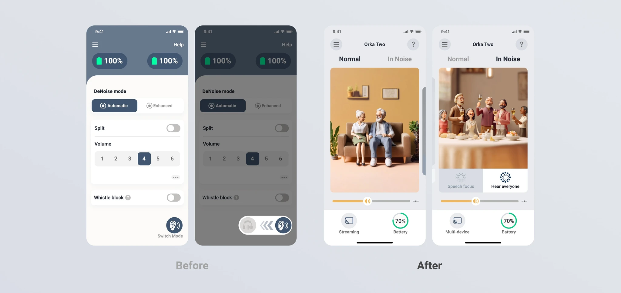 Before and after comparison of the Orka app homepage — Gen 1 vs Gen 2 redesign