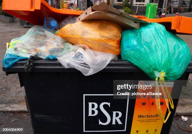 Overflowing public rubbish bins on a Berlin street